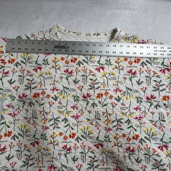 Lands' End Women's Quilted Crewneck Top XL 3/4 Sleeve Pullover Ivory Floral - Picture 6 of 8